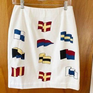 Vintage Talbots Marine Flags Yacht White Pencil Skirt Women's Size 4 petites